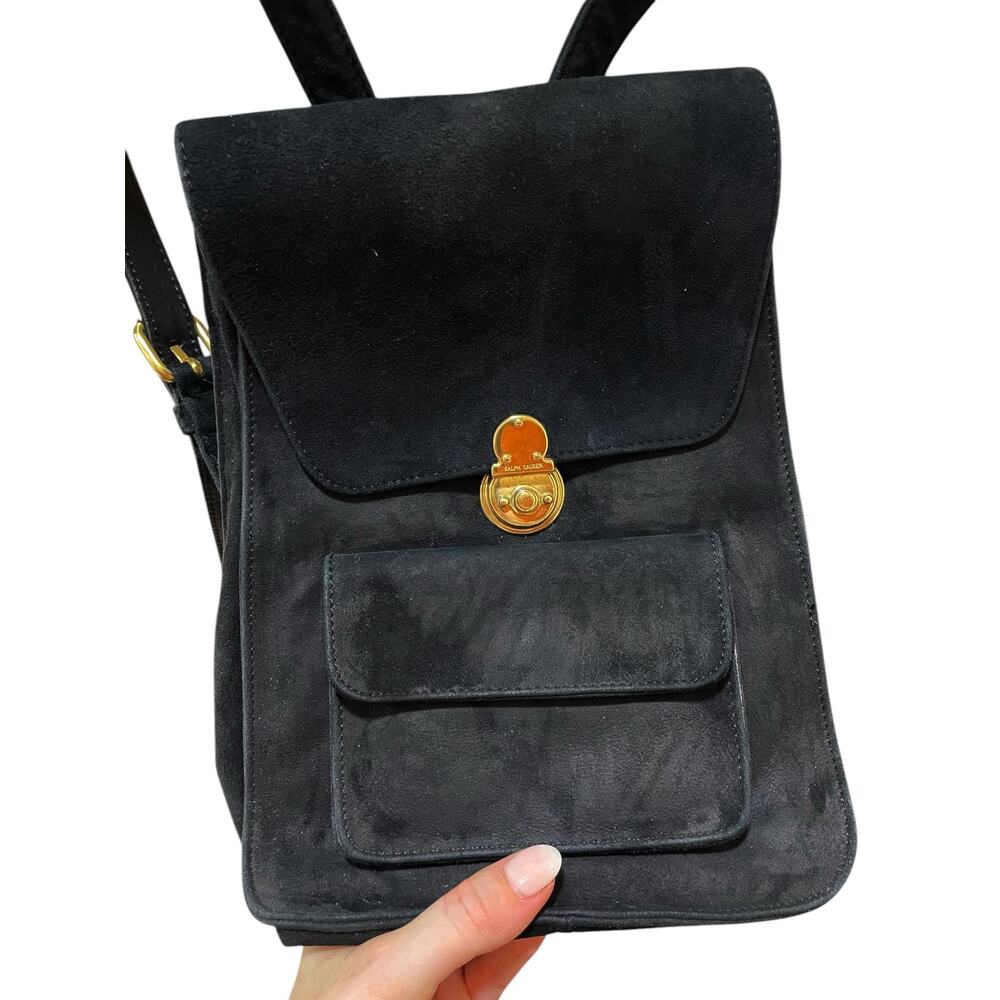 Ralph Lauren Suede Backpack with Gold Lock Vintage Rare - Picture 8 of 13